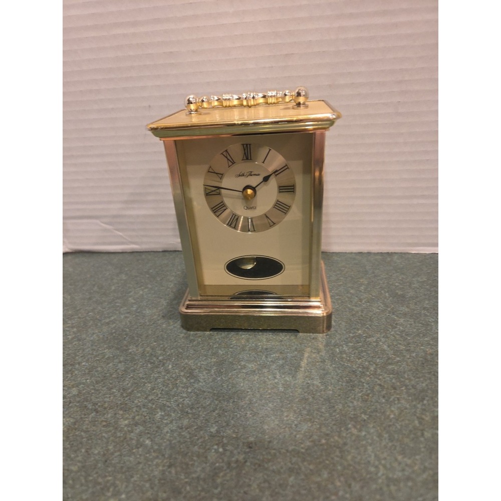 Seth Thomas - Clock "Charm" - Brass Desk Mantel Model 243 - Tested - 5" Tall